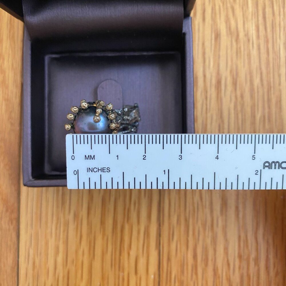 Tahitian pearl ring 11.5mm set in oxidized silver, size is between 6 and 7 - Picture 5 of 5